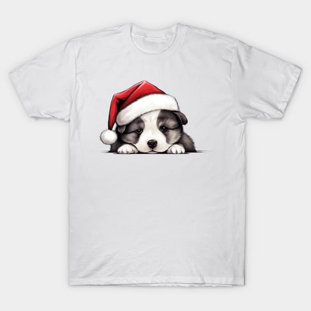 Christmas Peeking Puppy T-Shirt by Chromatic Fusion Studio